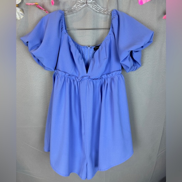 Blue Blush Blue Off the Shoulder Sacred Lotus Romper- Sz Medium - Picture 2 of 10